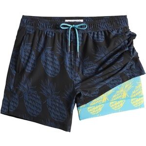 Black Magoo Navy Blue Pineapple Print Swim Trunks Shorts Small